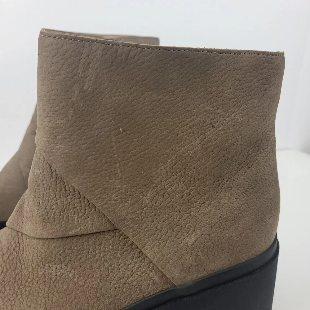 Eileen Fisher Tan Taupe Leather Lug Platform Ankle Booties Boots Size 11